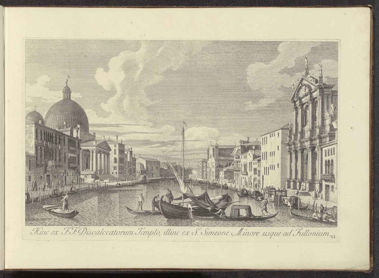 Gezicht op het Canal Grande, de Santa Maria di Nazareth y de San Simeone Piccolo te Veneti Por un lado, la F.F. El Templo de los Descalzos, por el otro desde S. Simeón el Joven hasta Fullonio (título sobre el objeto) Las vistas más famosas de la ciudad de  de Antonio Visentini