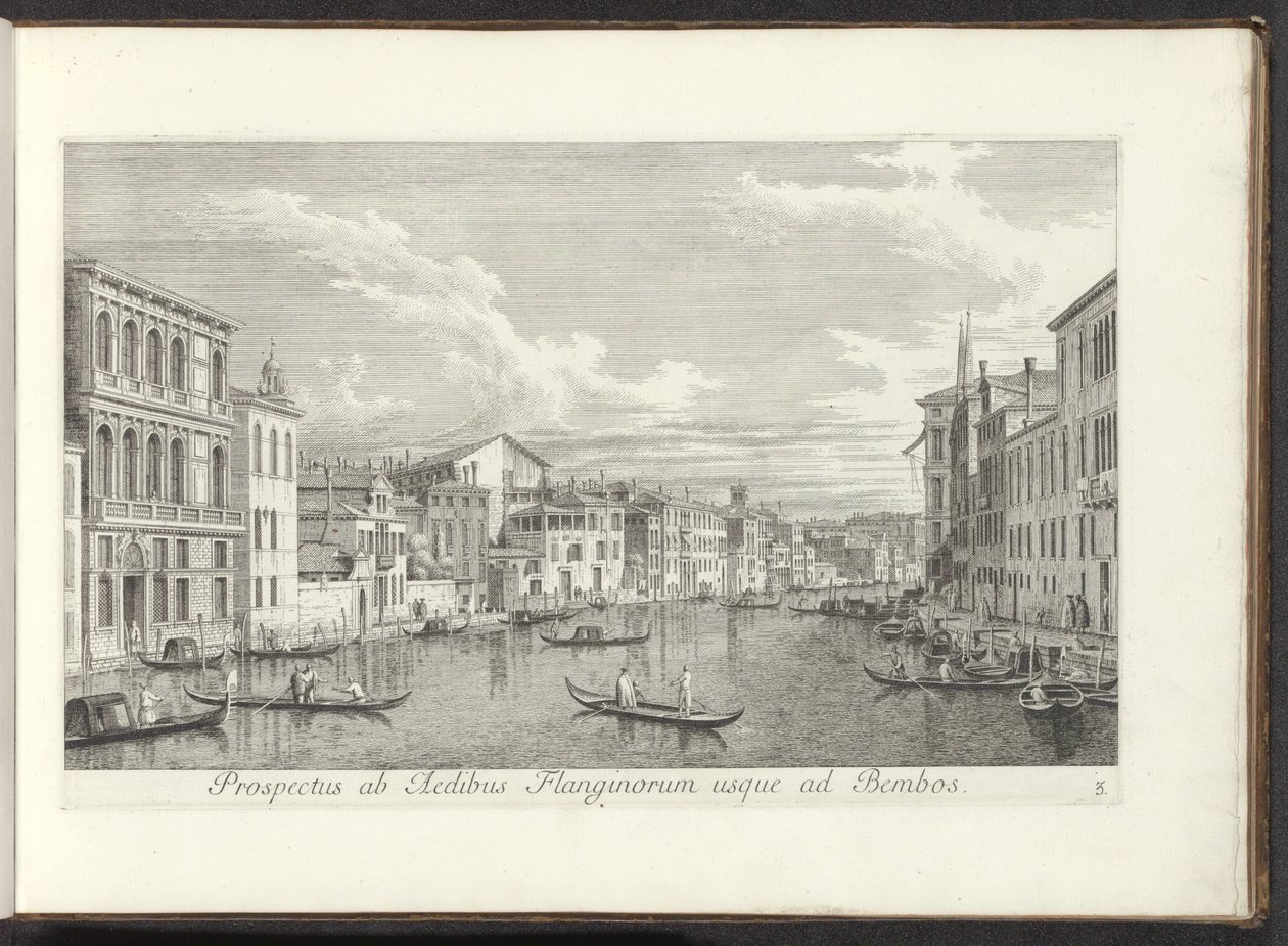 Gezicht op het Canal Grande en Palazzo Flangini te Venetië Una vista desde el Templo del Flangin a los Bembos (título sobre el objeto) Las vistas más famosas de la ciudad de Venecia, de los 38 paneles de bronce de Antonio Vssentini reproducidos por Antonio de Antonio Visentini