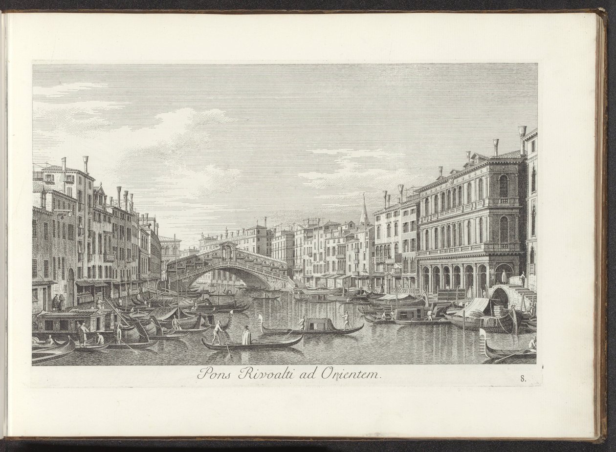 Gezicht op het Canal Grande en de Rialtobrug te Venetië Puente sobre el Rialto al este (título sobre objeto) Las vistas más famosas de la ciudad de Venecia, distribuidas en tres partes por 38 paneles de latón del Canal de Antonio reproducidos por Antonio V de Antonio Visentini