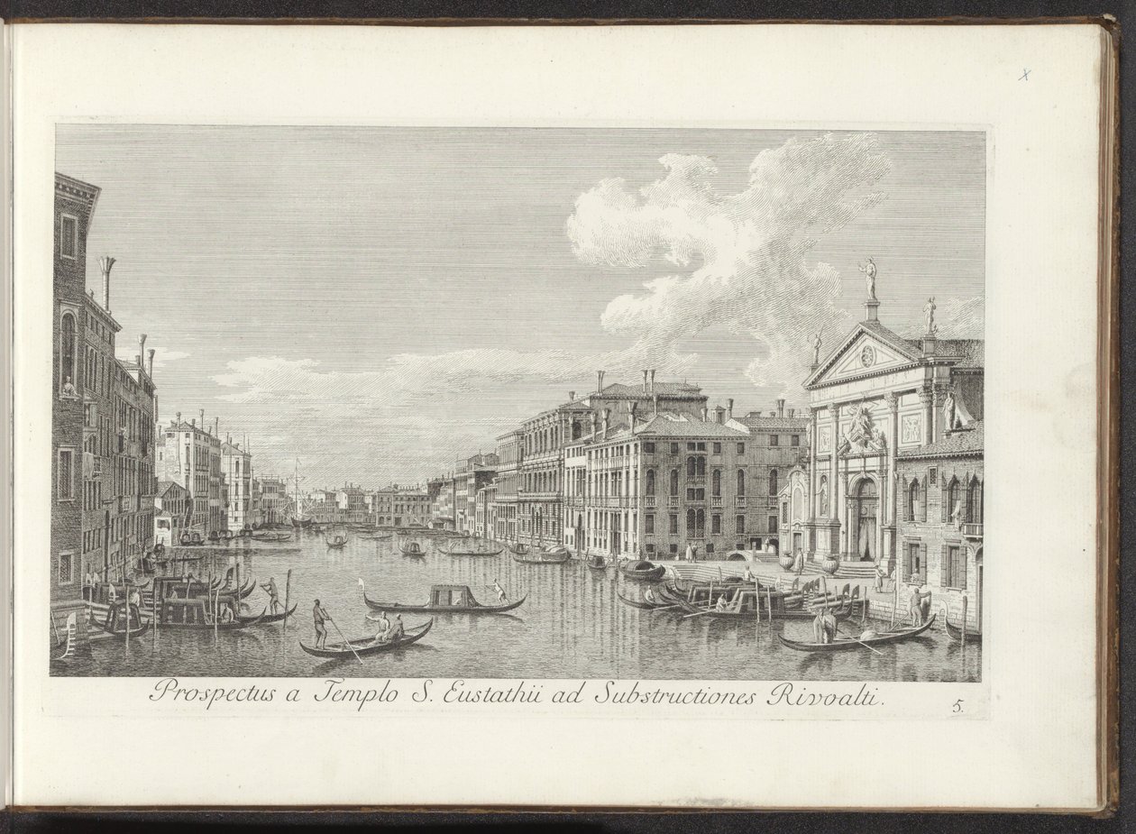 Gezicht op het Canal Grande en de kerk de San Stae te Venetië Vista desde el Templo de S. Eustathius al Río Rialto (título sobre objeto) Las vistas más famosas de la ciudad de Venecia, desde los 38 paneles de latón del Canal de Antonio reproducidos por Ant de Antonio Visentini