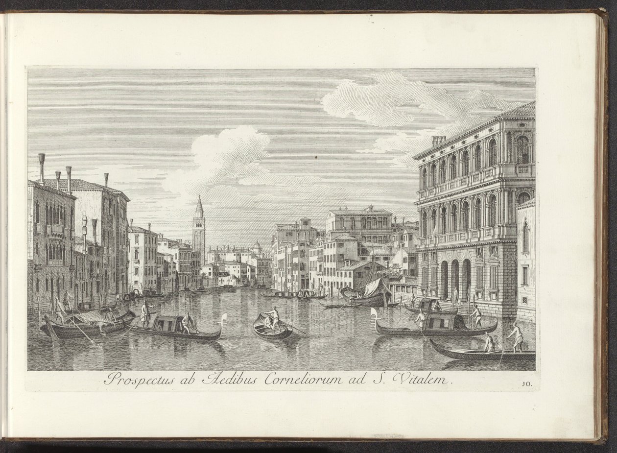 Gezicht op het Canal Grande en de toren van de San Vitale te Venetië Una vista desde las oficinas de Cornelius S. Vitalis (título sobre el objeto) Las vistas más famosas de la ciudad de Venecia, de los 38 paneles de latón del Canal Antonio reproducidos por de Antonio Visentini