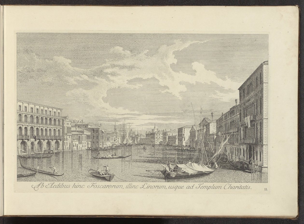 Gezicht op het Canal Grande te Venetië Desde los templos del Foscari por un lado, el Linorum por el otro, hasta el Templo de la Caridad (título sobre objeto) Las vistas más famosas de la ciudad de Venecia, de los 38 paneles de bronce de Antonio Vssentini r de Antonio Visentini