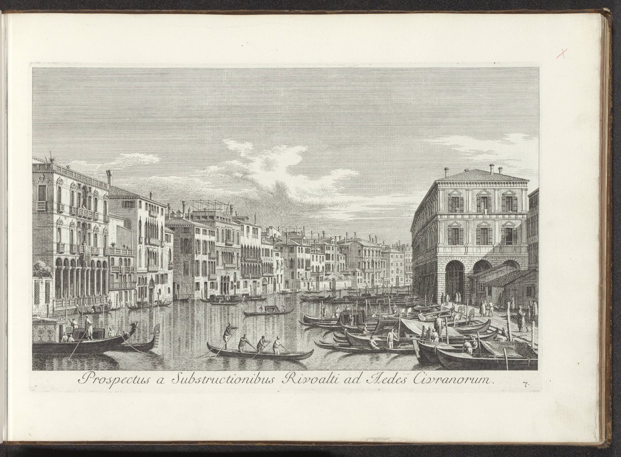 Gezicht op het Canal Grande te Venetië Vista desde las Subestructuras de Rialto hasta el Aedes Civrani (título sobre el objeto) Las vistas más famosas de la ciudad de Venecia, distribuidas en tres partes por 38 paneles de latón del Canal de Antonio reprodu de Antonio Visentini