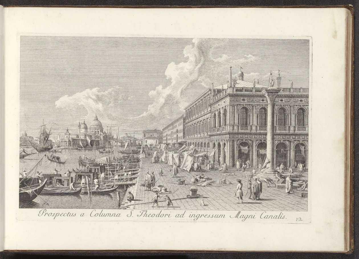 Hoek van het San Marcoplein met de Biblioteca Marciana Vista desde el pilar de San Teodoro hasta la entrada del Gran Canal (título sobre el objeto) Las vistas más famosas de la ciudad de Venecia, desde los 38 paneles de latón del Canal Antonio reproducidos de Antonio Visentini