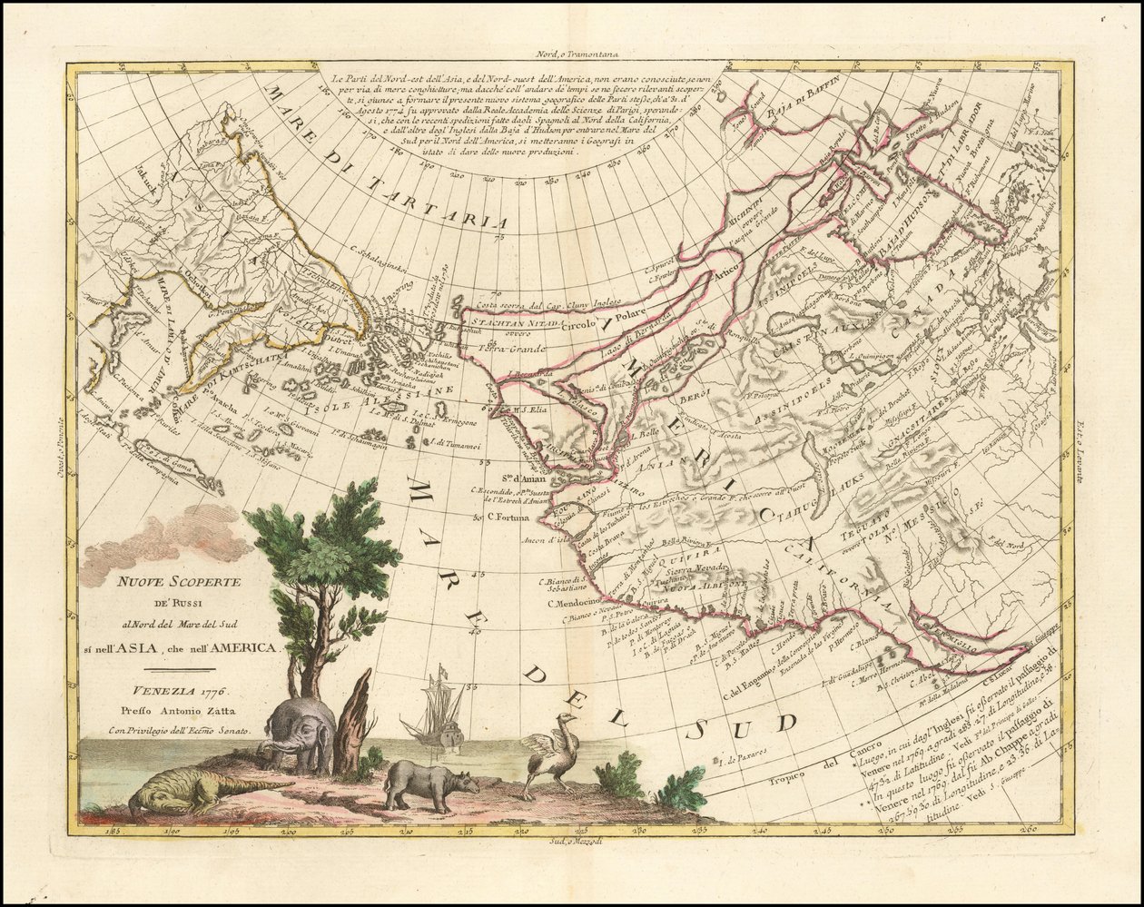 Mapa de 1776 - Nuevos descubrimientos de los rusos al norte del Mar del Sur, tanto en Asia como en América de Antonio Zatta