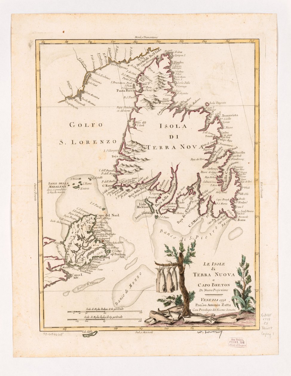 Las islas de Terre Nuova y Cabo Bretón de nueva proyección 1778. LOC 73694665 de Antonio Zatta