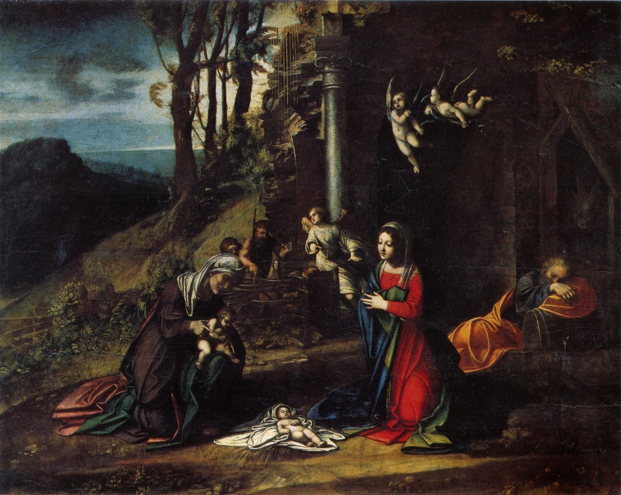 Italiano: Natividad con los santos Isabel y Juan Natividad con los santos Isabel y Juan Bautista de Antonio da Correggio