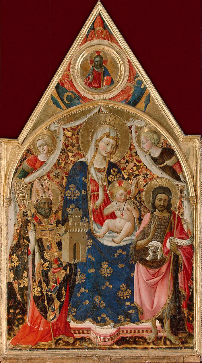 Madonna y Niño, con un obispo, San Juan Bautista y ángeles, principios del siglo XV de Antonio da Firenze