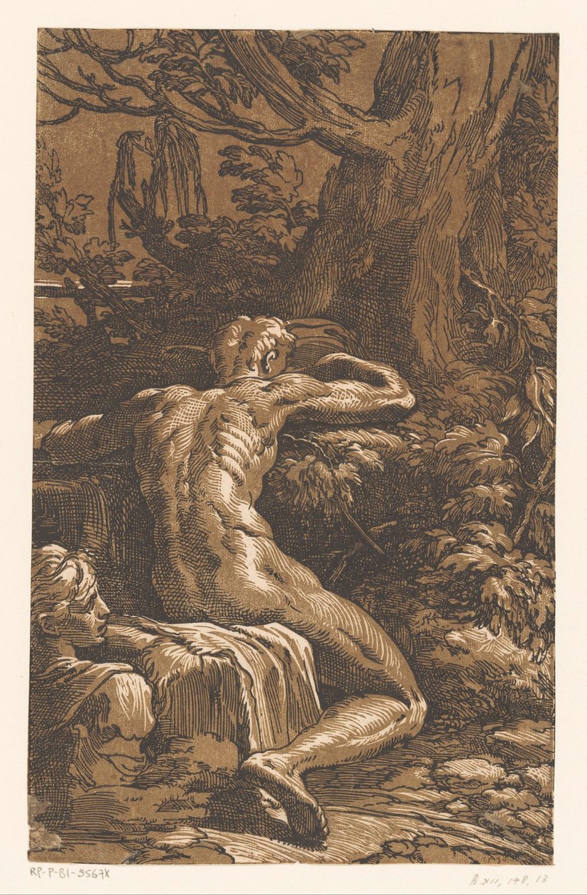 Hombre desnudo en un paisaje de Antonio da Trento