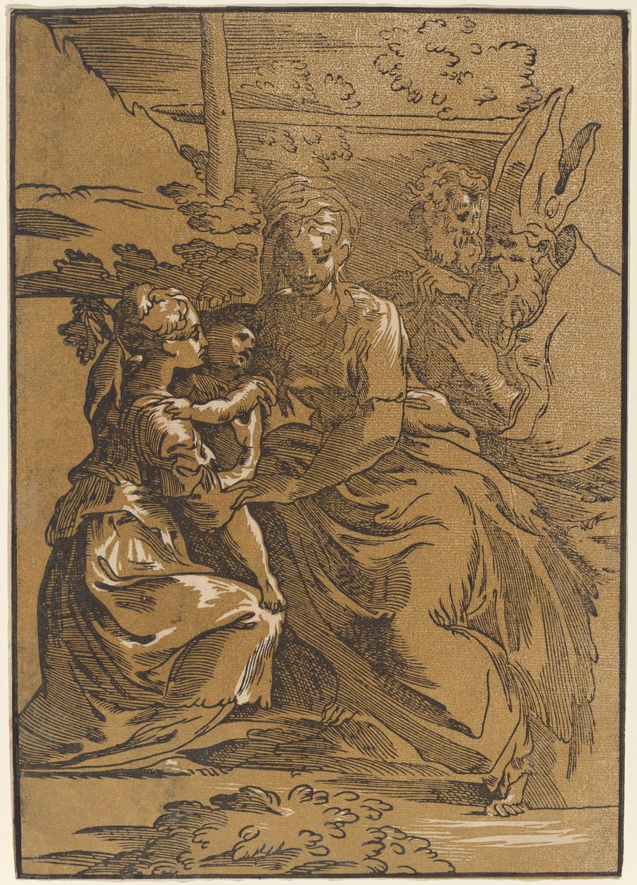 La Sagrada Familia con dos santos de Antonio da Trento after Parmigianino