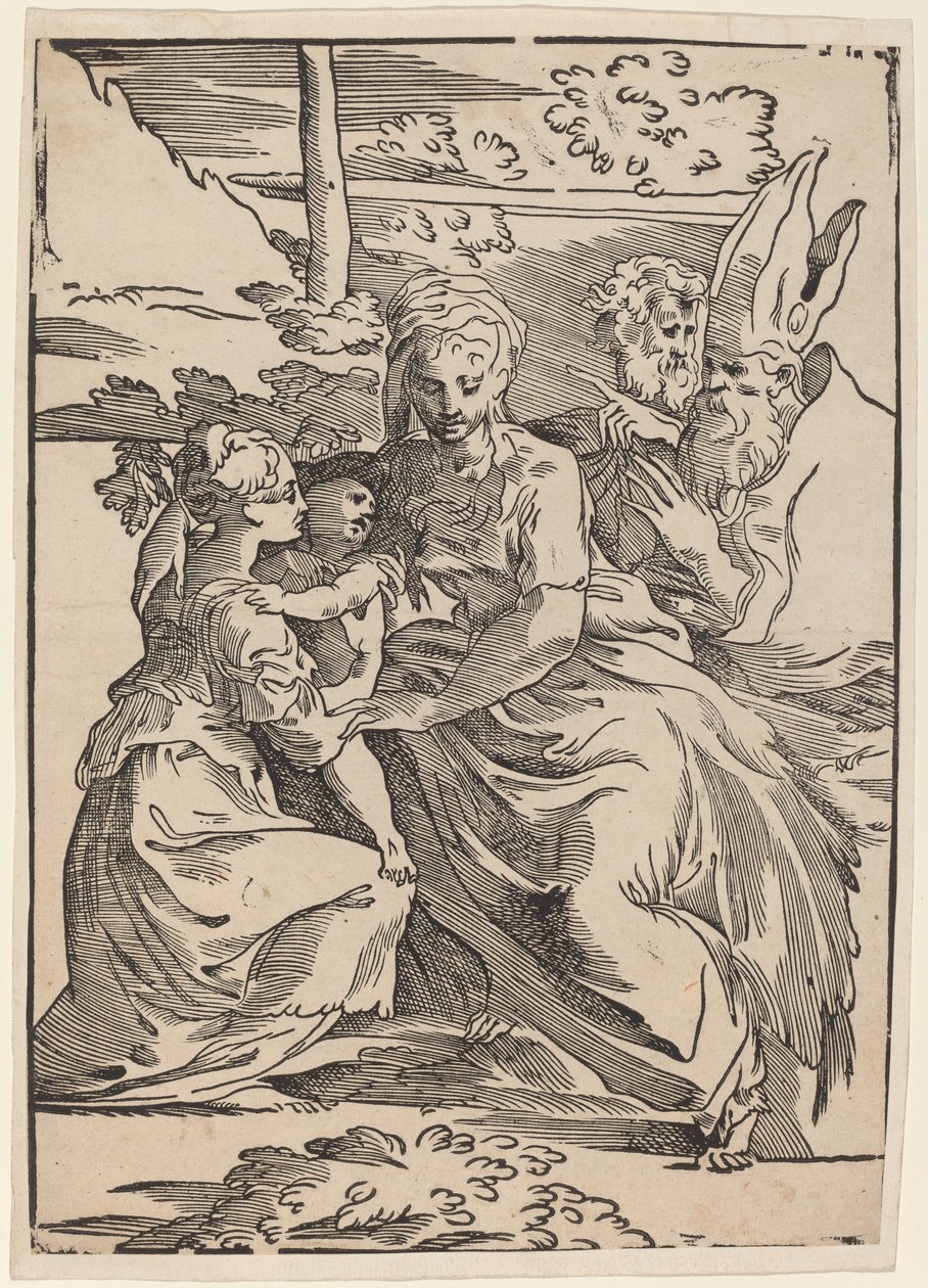 La Sagrada Familia con Dos Santos de Antonio da Trento after Parmigianino