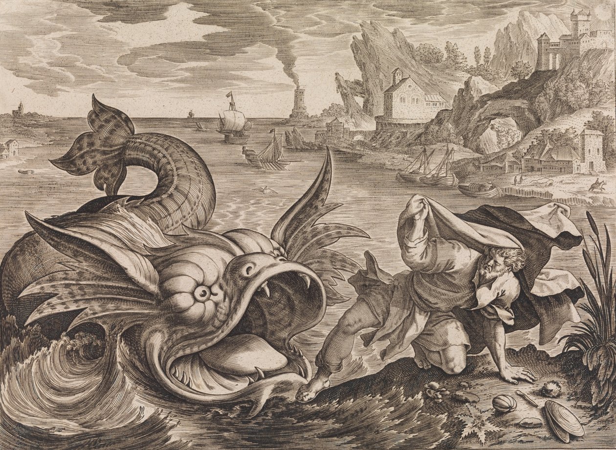 Jonás arrojado a la orilla por el pez de Antonius Wierix