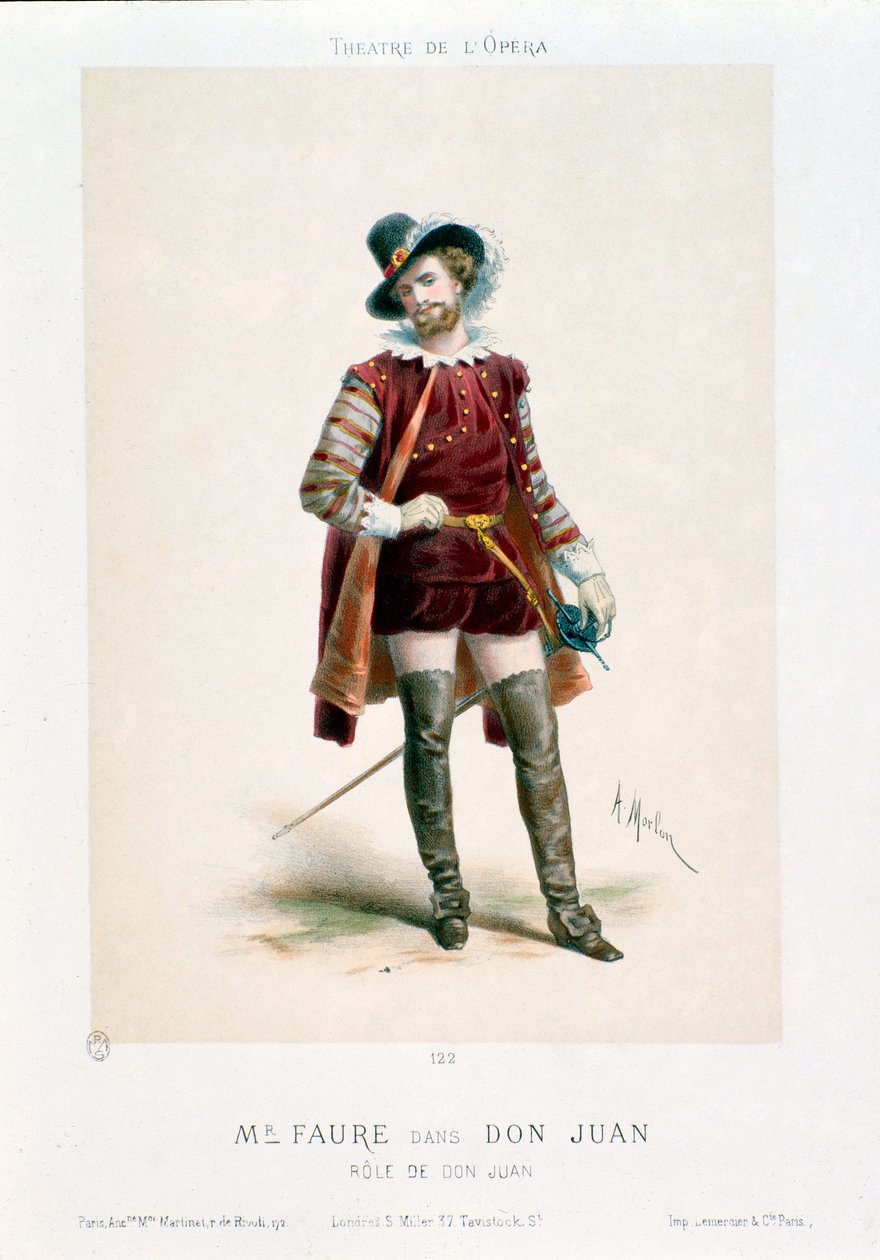 El cantante Jean-Baptiste Faure interpretando Don Giovanni en la ópera del mismo nombre de Wolfgang Amadeus Mozart durante una actuación en el Teatro de la Ópera de París de Antony Paul Emile Morlon