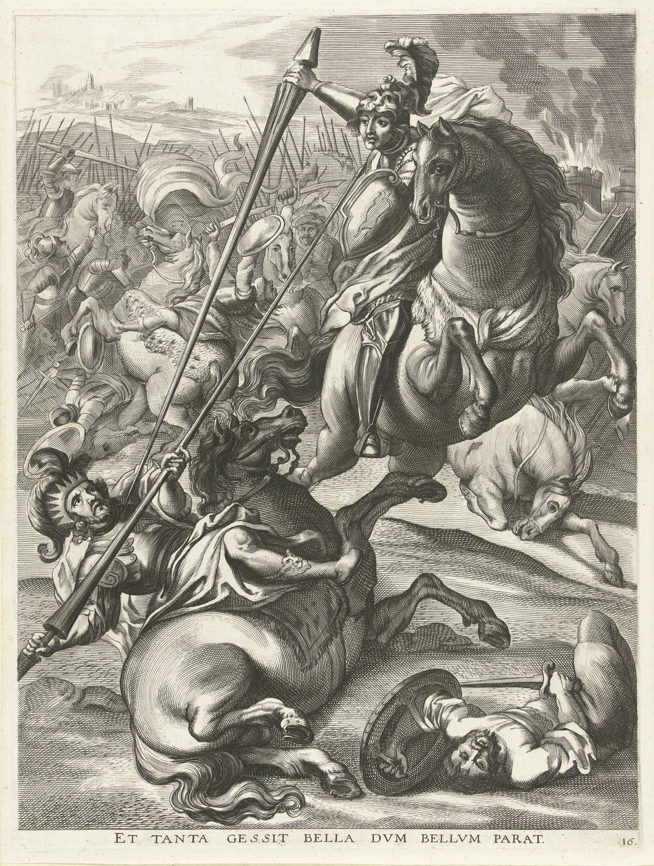 Aquiles derrota a Telephos; Entrada de Fernando en Gante en 1635 Et tanta gessit bella dvm bellvm parat (título sobre objeto) de Antony van der Does