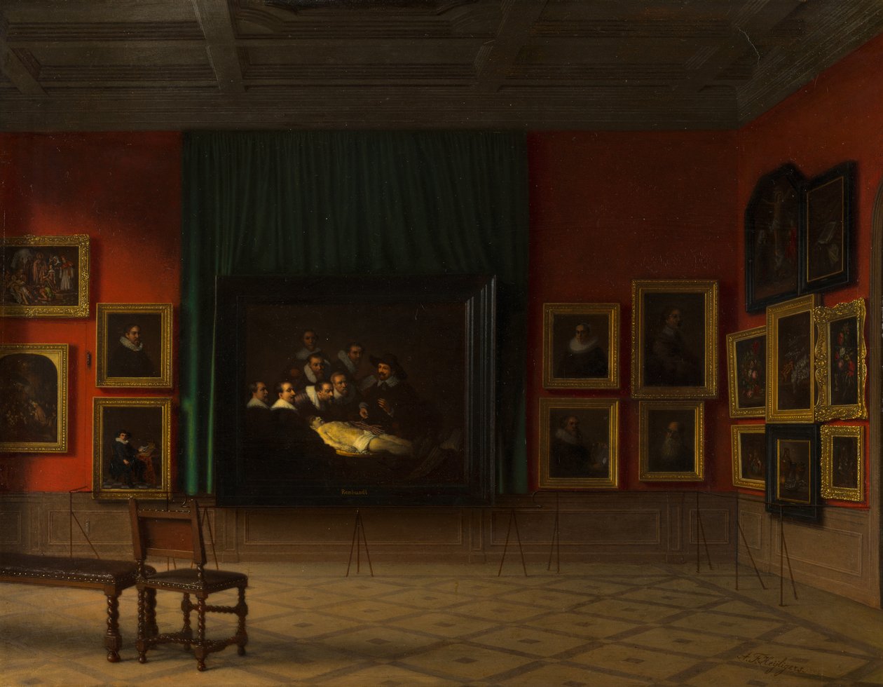 Interior de la sala Rembrandt en el Mauritshuis en 1884 de Antoon Francois Heyligers