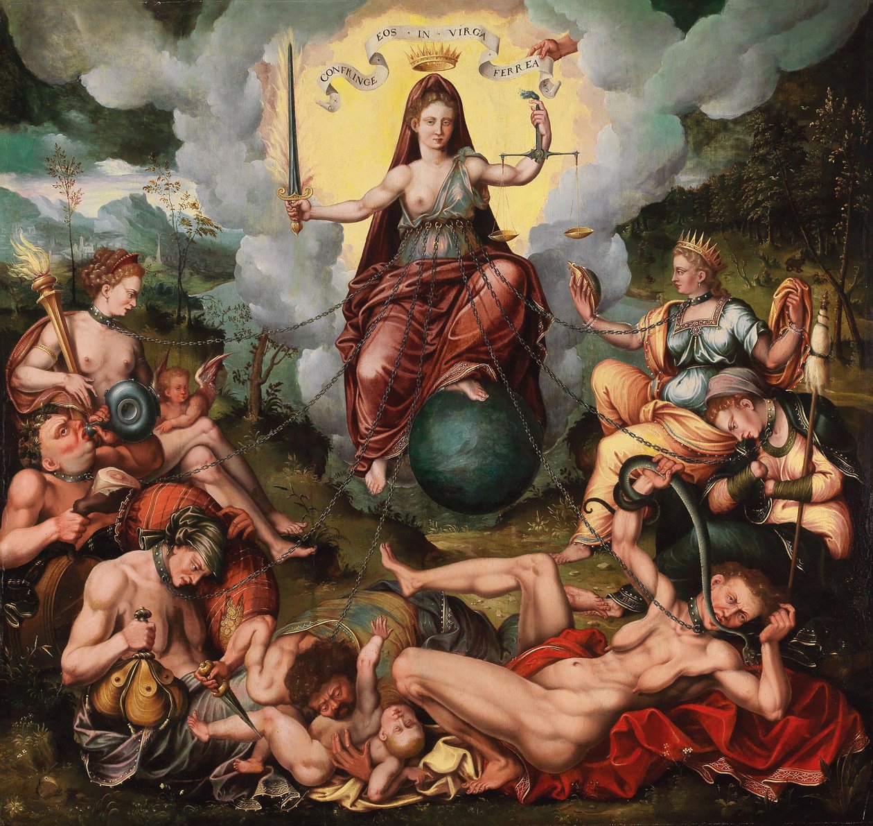 Justitia vence a los siete pecados capitales, ca. 1600 de Antoon Claeissens