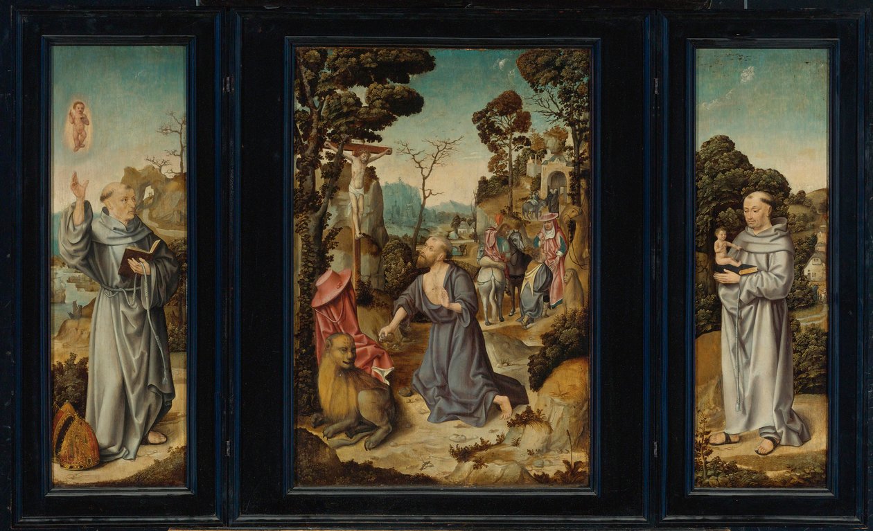Un tríptico: Escenas de la vida de San Jerónimo, San Antonio de Padua y San Bernardo de Claraval de Antwerp School c. 1525 3