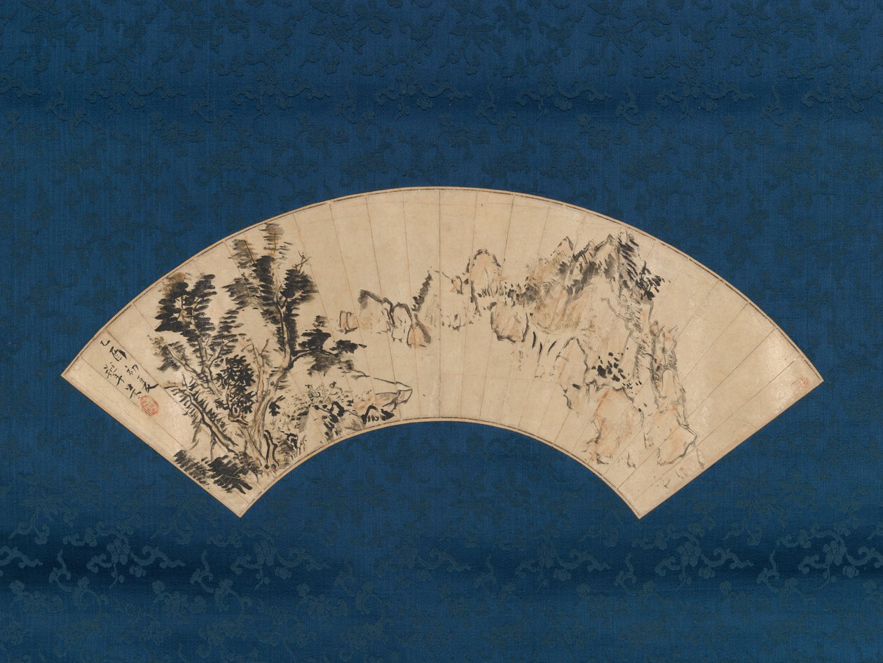 Preparando té junto a un desfiladero de montaña, 1825 de Aoki Mokubei