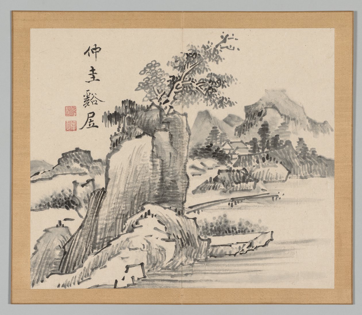 Álbum Doble de Estudios de Paisaje después de Ikeno Taiga, Volumen 2 hoja 14, siglo XVIII de Aoki Shukuya