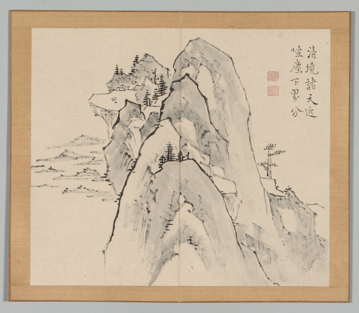 Álbum doble de estudios de paisajes después de Ikeno Taiga, Volumen 2 hoja 33, siglo XVIII de Aoki Shukuya