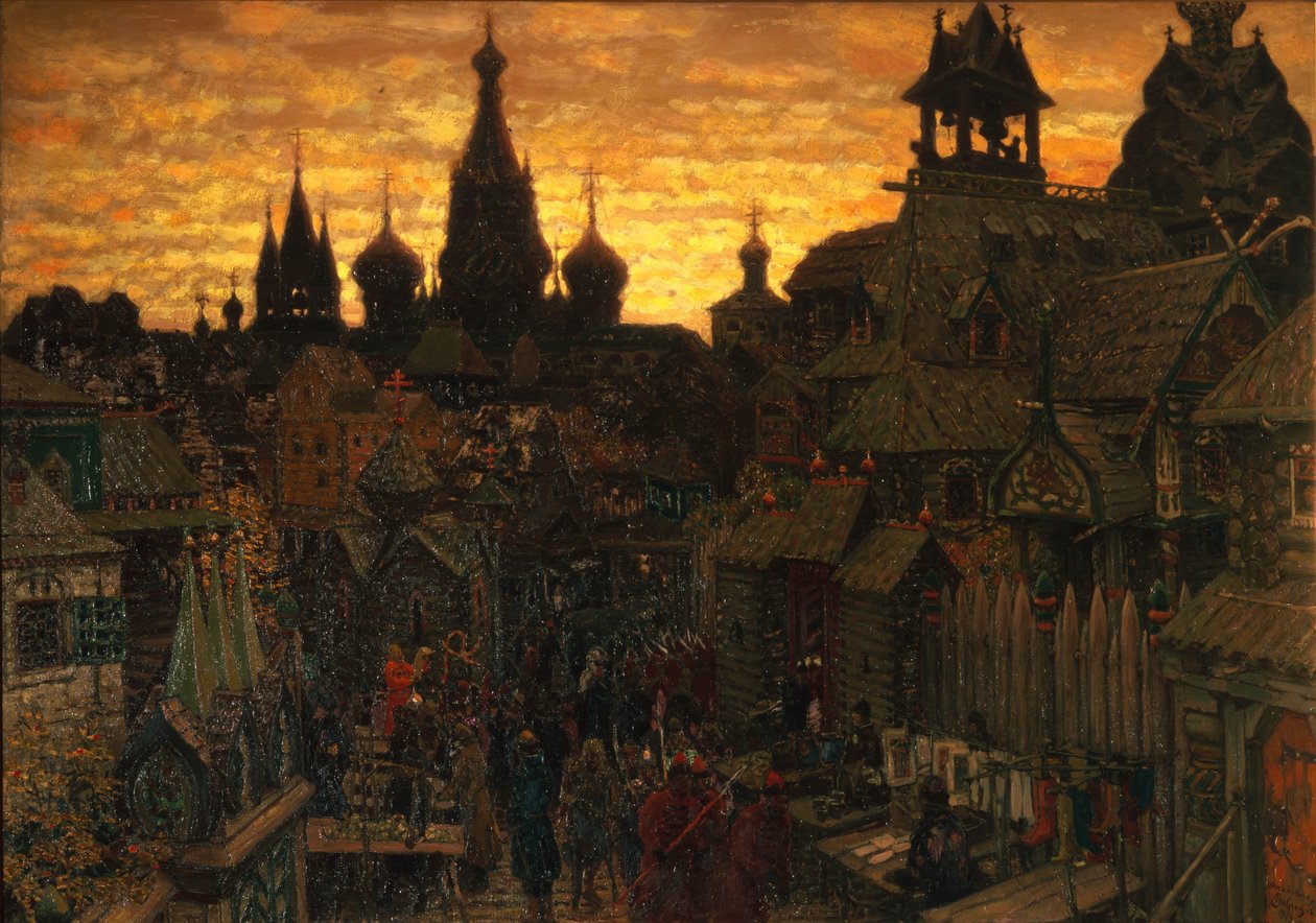 Antigua Moscú. Calle en Kitay-gorod en el siglo XVII, 1900 de Apollinari Mikhailovich Vasnetsov