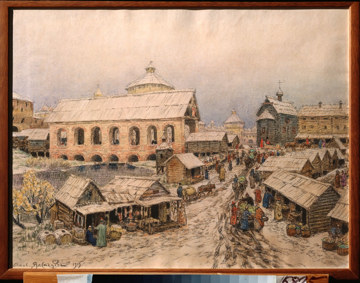Moscú, siglo XVII, el Puente de la Resurrección - Obra de Appolinari Mikhaylovich Vasnetsov (1856-1933), acuarela y carboncillo sobre papel de Apollinari Mikhailovich Vasnetsov