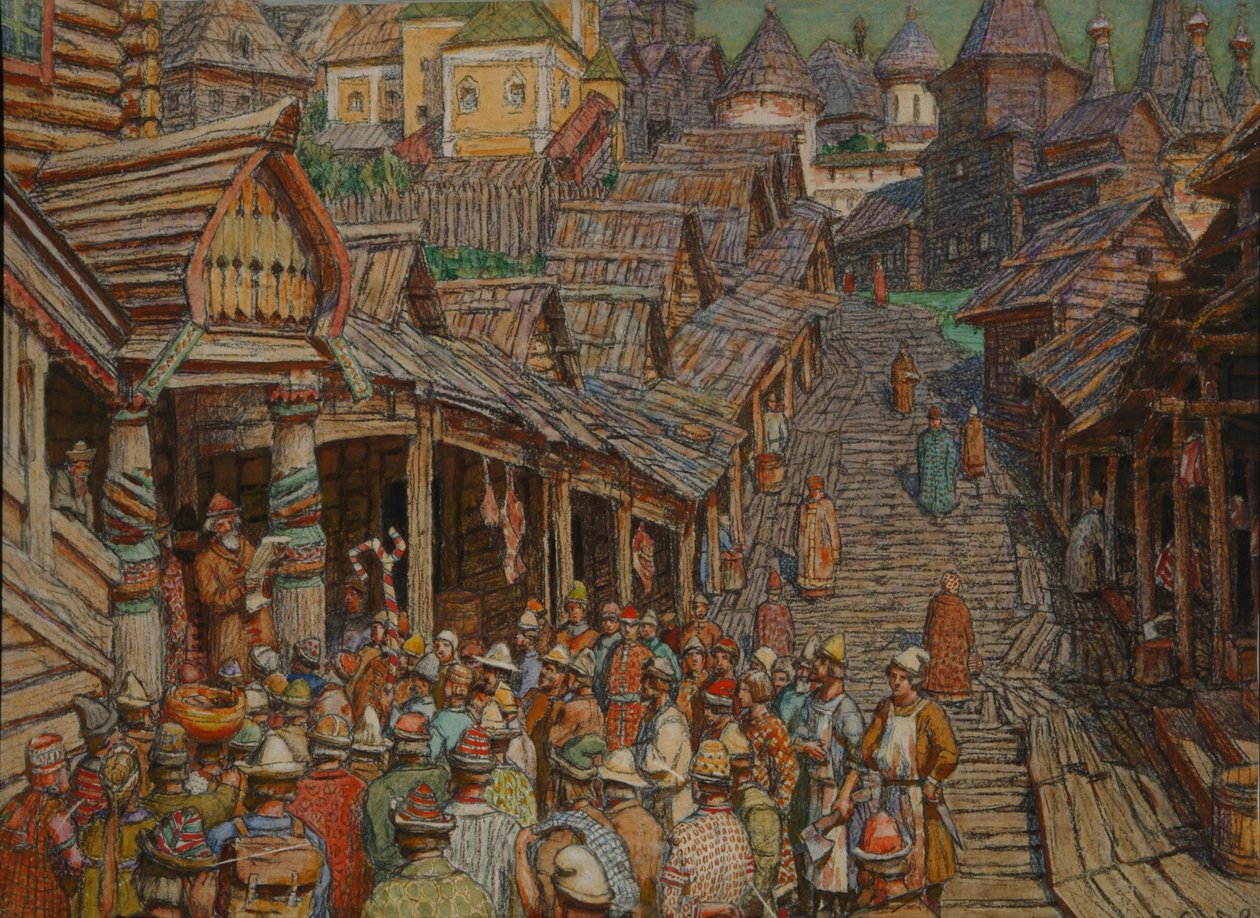 Leyendo un edicto de Apollinari Mikhailovich Vasnetsov