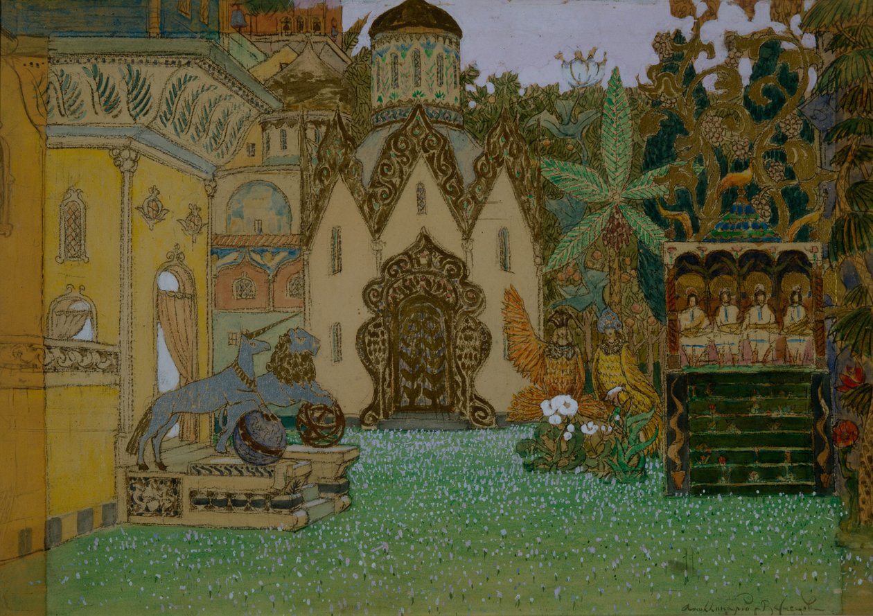 Diseño de escenario para la ópera La Leyenda de la Ciudad Invisible de Kitezh y la Doncella Fevronia de N. Rimsky-Korsakov de Apollinari Mikhailovich Vasnetsov