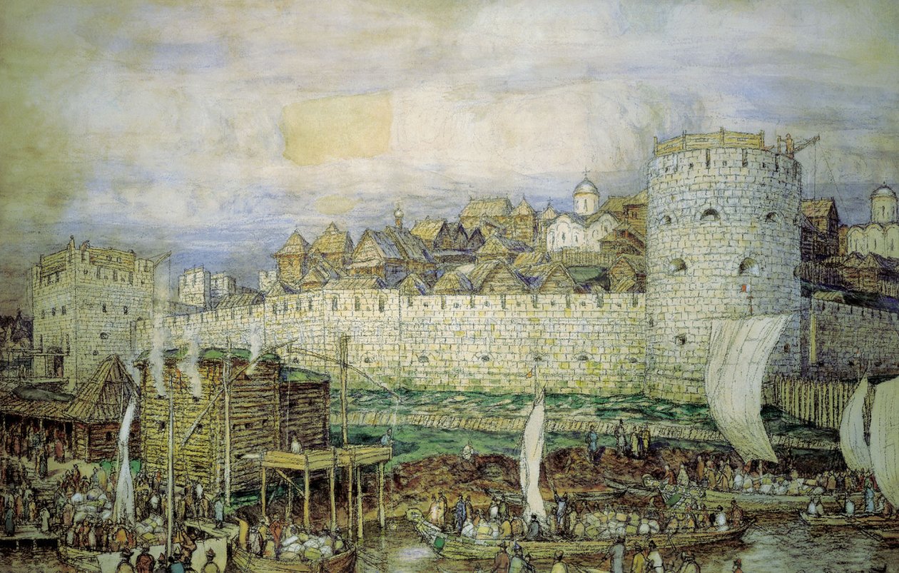 Vista probable del Kremlin de piedra blanca de Dmitry Donskoy. Finales del siglo XIV de Apollinari Mikhailovich Vasnetsov
