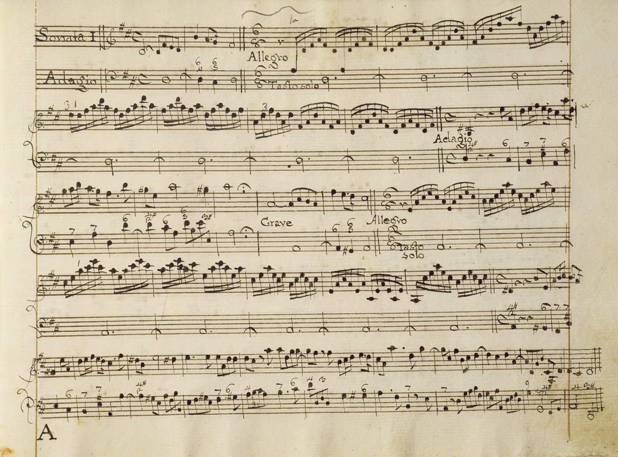 Página manuscrita de la partitura de Opus V, 