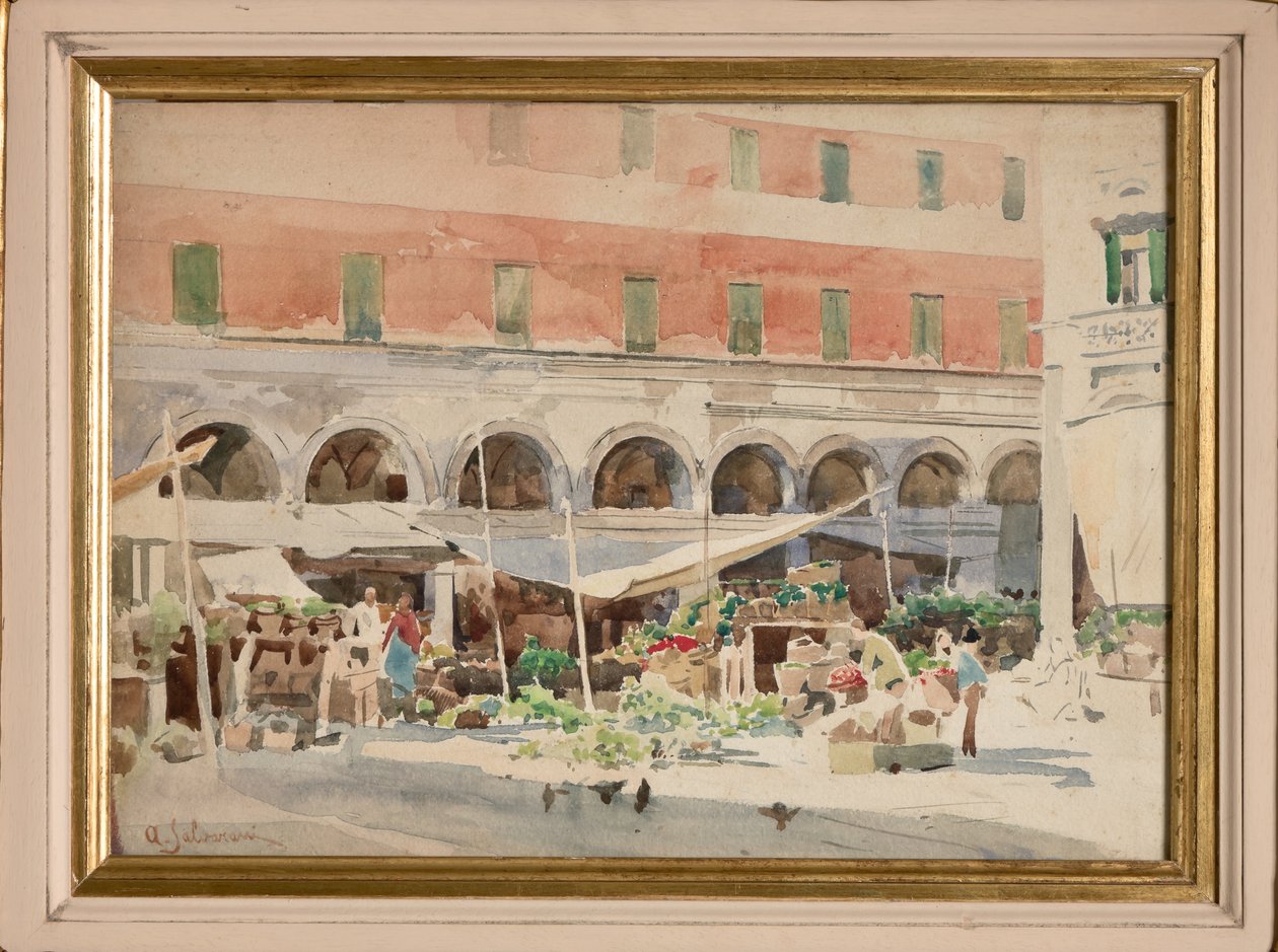 Mercado de frutas (acuarela sobre papel y cartón) de Arcangelo Salvarani