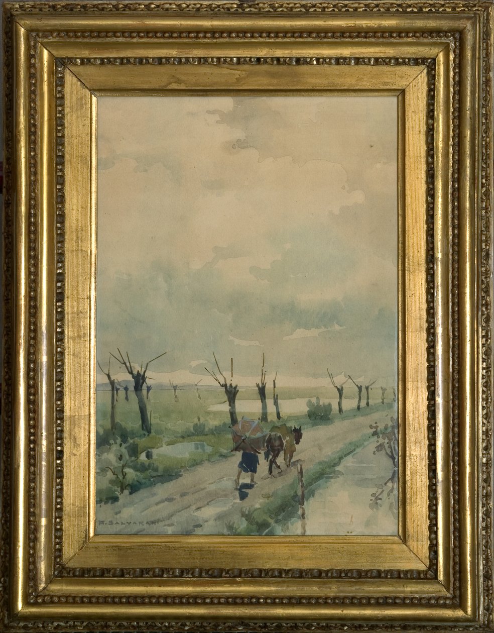 Paisaje con personas 1918-19 (acuarela sobre dibujo al carboncillo) de Arcangelo Salvarani