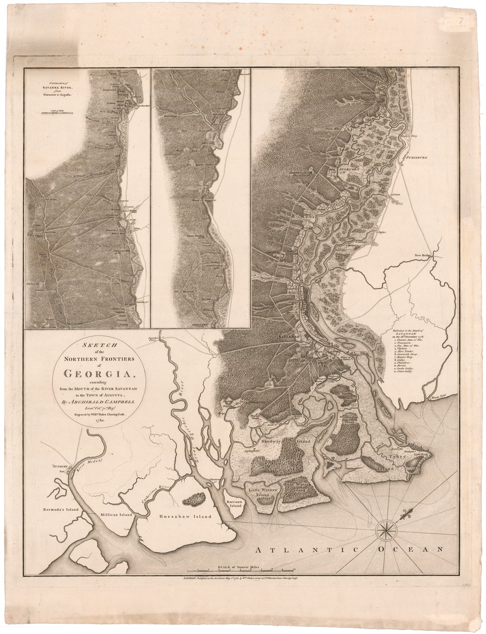 Mapa de las fronteras septentrionales de Georgia por Campbell de Archibald (after) Campbell
