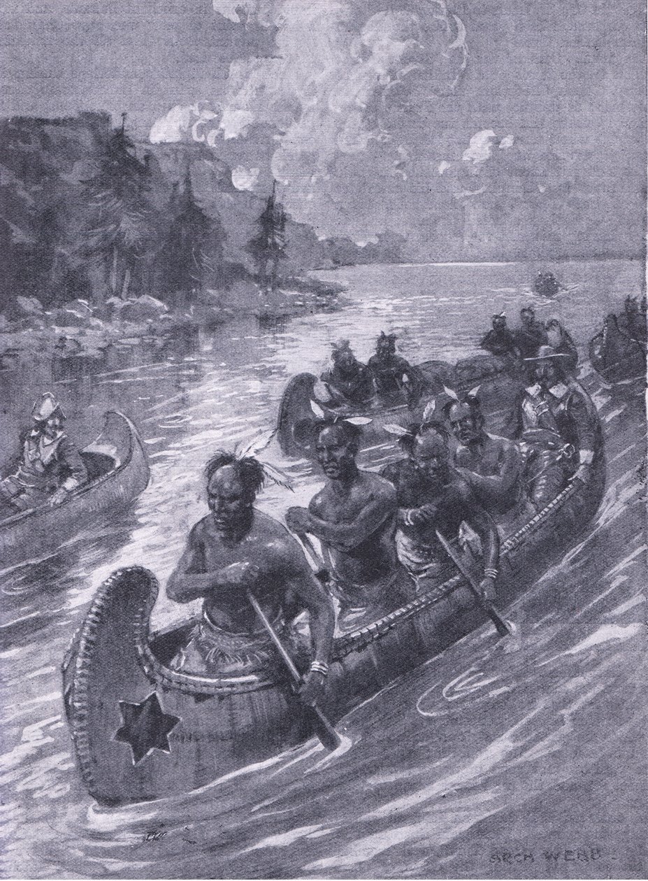 El viaje que llevó al sitio de Quebec (ilustración de Cassells Romance of Famous Lives, c.1940) de Archibald Webb