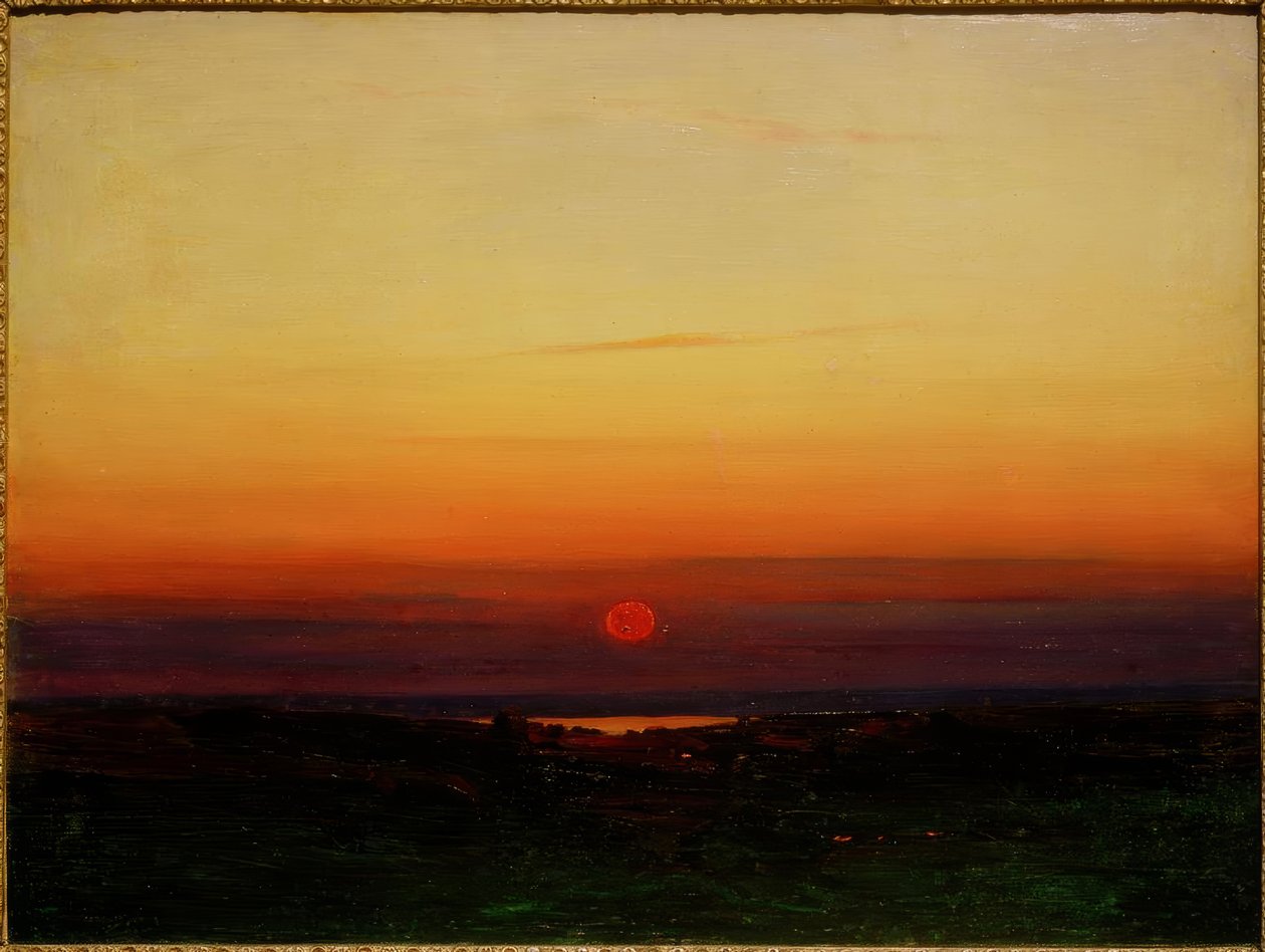 Puesta de sol sobre la estepa en la orilla de un lago de Archip Iwanowitsch Kuindschi