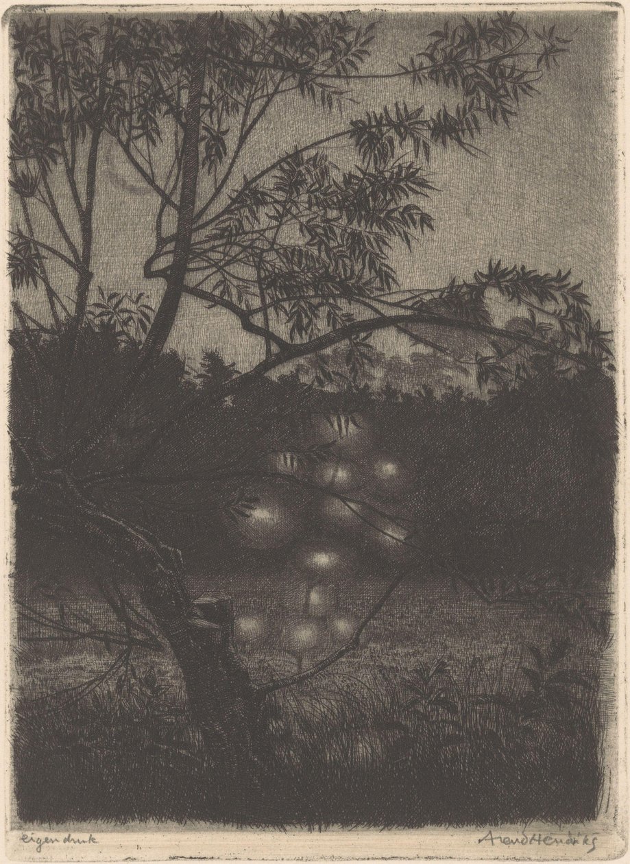 Jardín con árbol luminoso de Arend Hendriks (signed by artist)