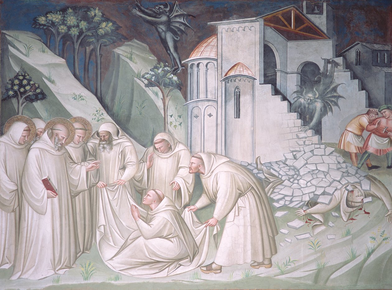 La Fundación de Montecassino y el Milagro de la Resurrección del Monje, Sagrestia de Aretino Luca Spinello or Spinelli