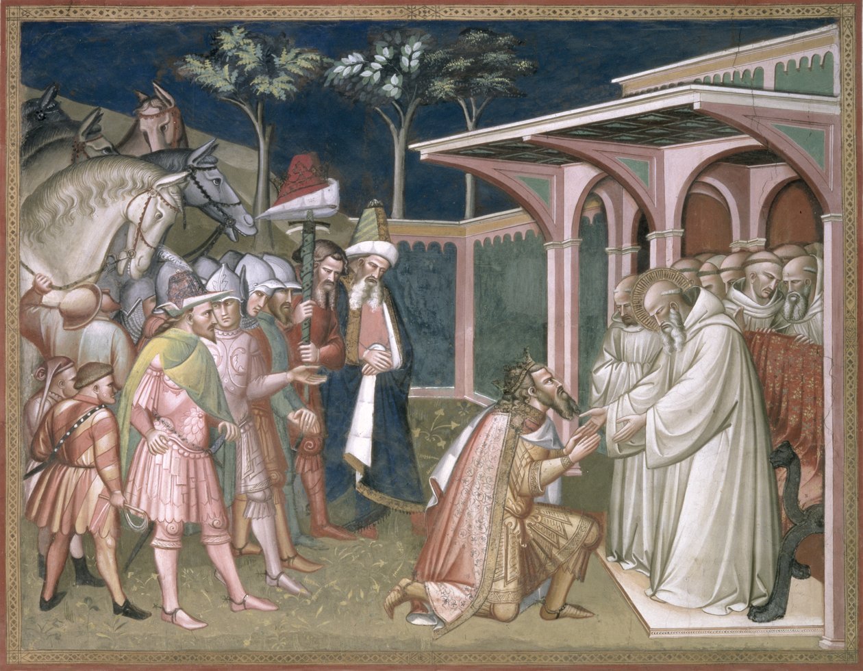 El santo profetiza a Totila, rey de los godos (detalle) de Aretino Luca Spinello or Spinelli