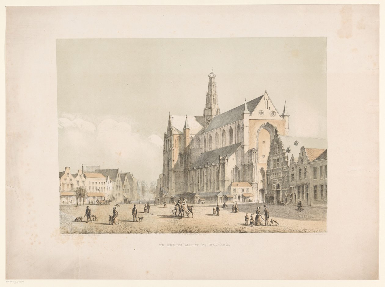 Vista de la iglesia Sint-Bavo y Grote Markt en Haarlem Groote Markt en Haarlem (título sobre el objeto) de Arie Ketting de Koningh