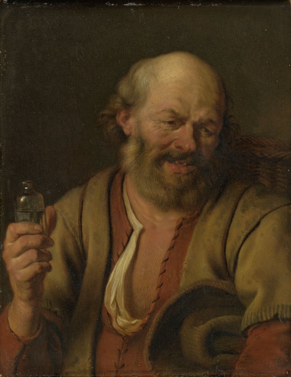 Un hombre con una botella de ginebra de Arie de Vois