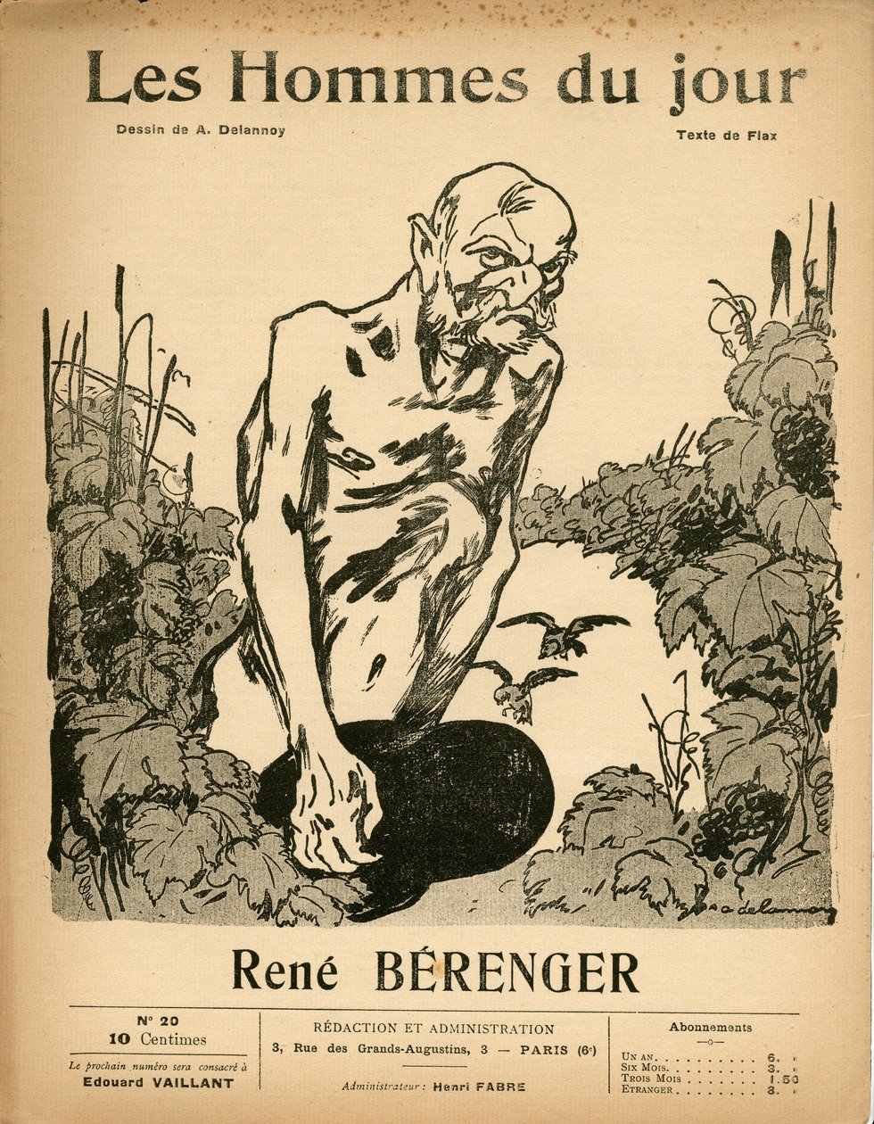 Portada de "Les Hommes du jour", Satírico en N & B, ca. 1909: Censura - Berenger Rene (1830-1915) - Ilustración de Aristide Delannoy (1874-1911) de Aristide Delannoy