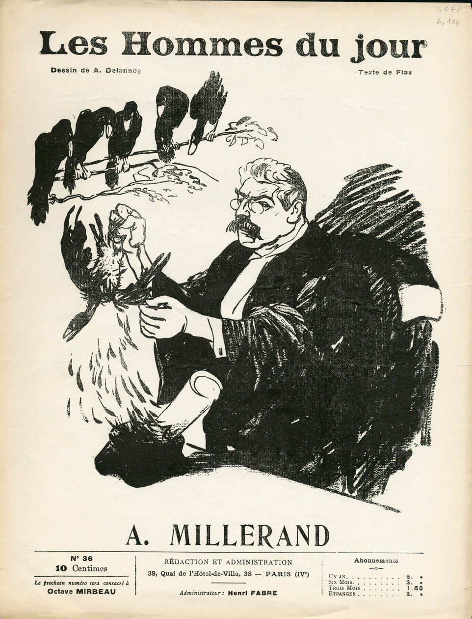 Portada de "Les Hommes du jour", número 36, Satírico en N & B de Aristide Delannoy
