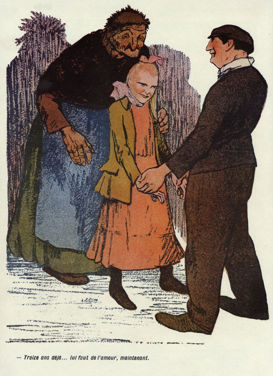 "Trece años ya... necesitas amor ahora". Ilustración de Delannoy para la revista francesa "" L