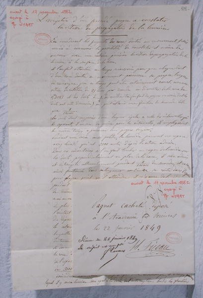 Carta describiendo los experimentos de Fizeau para determinar la velocidad de la luz de Armand Hippolyte Louis Fizeau