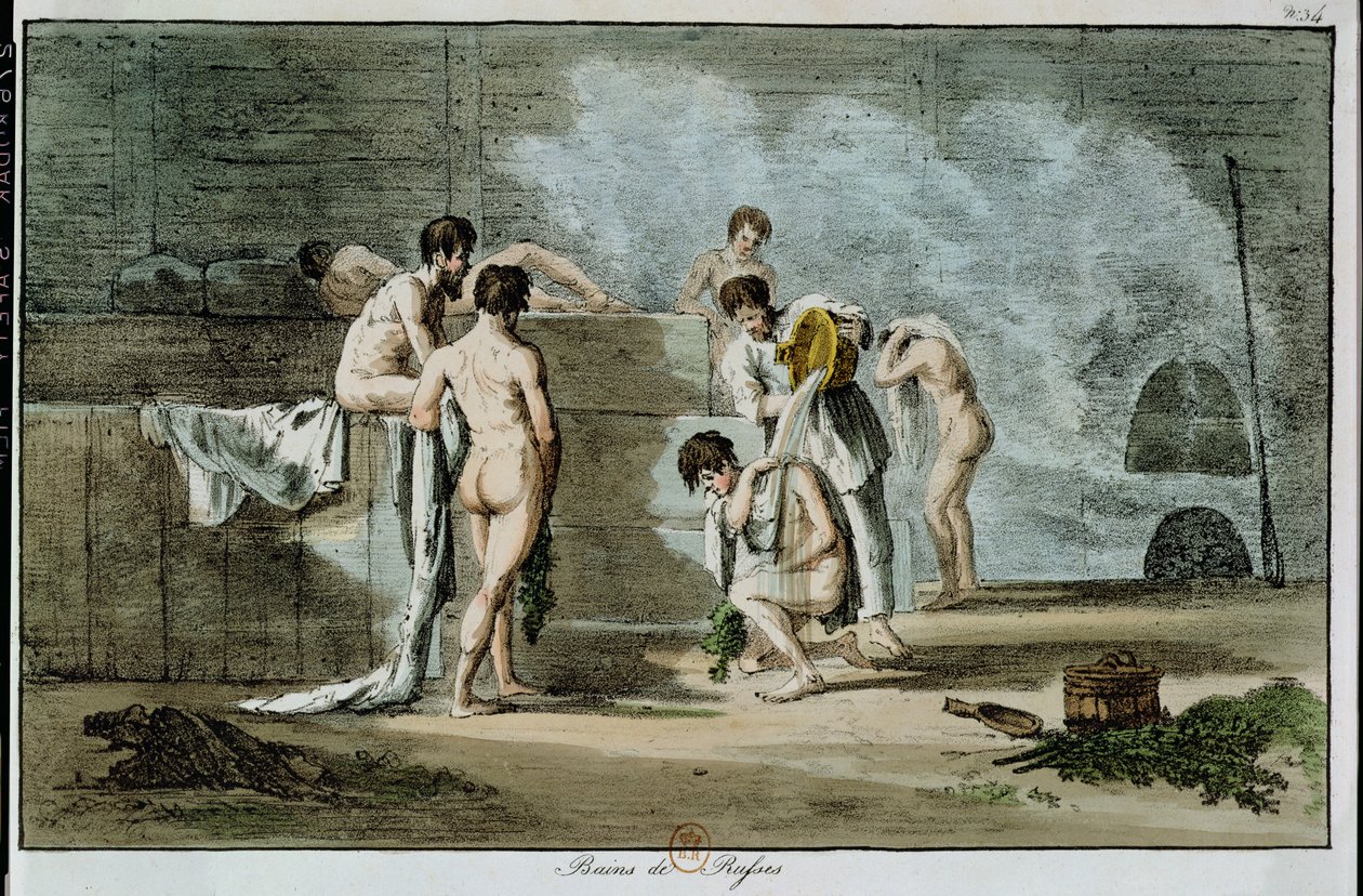 Hombres Rusos en una Sauna, de Moeurs et Coutumes Russes, 1821 de Armand Gustave Houbigant