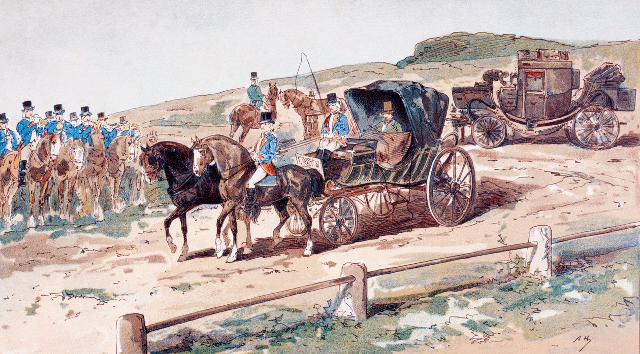 Un postillón montado en un caballo de carruaje, siglo XIX, 1886 de Armand Jean Heins