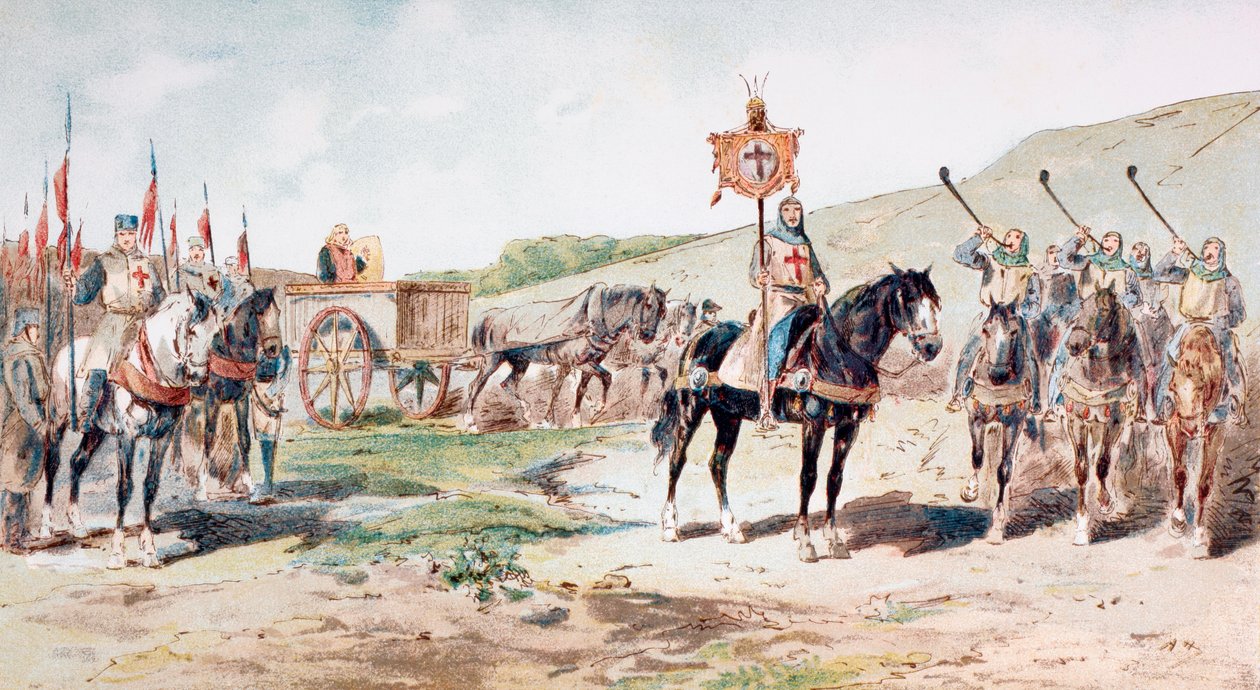 Cruzados en marcha en el siglo XI con un carro de suministros tirado por caballos, 1886 de Armand Jean Heins
