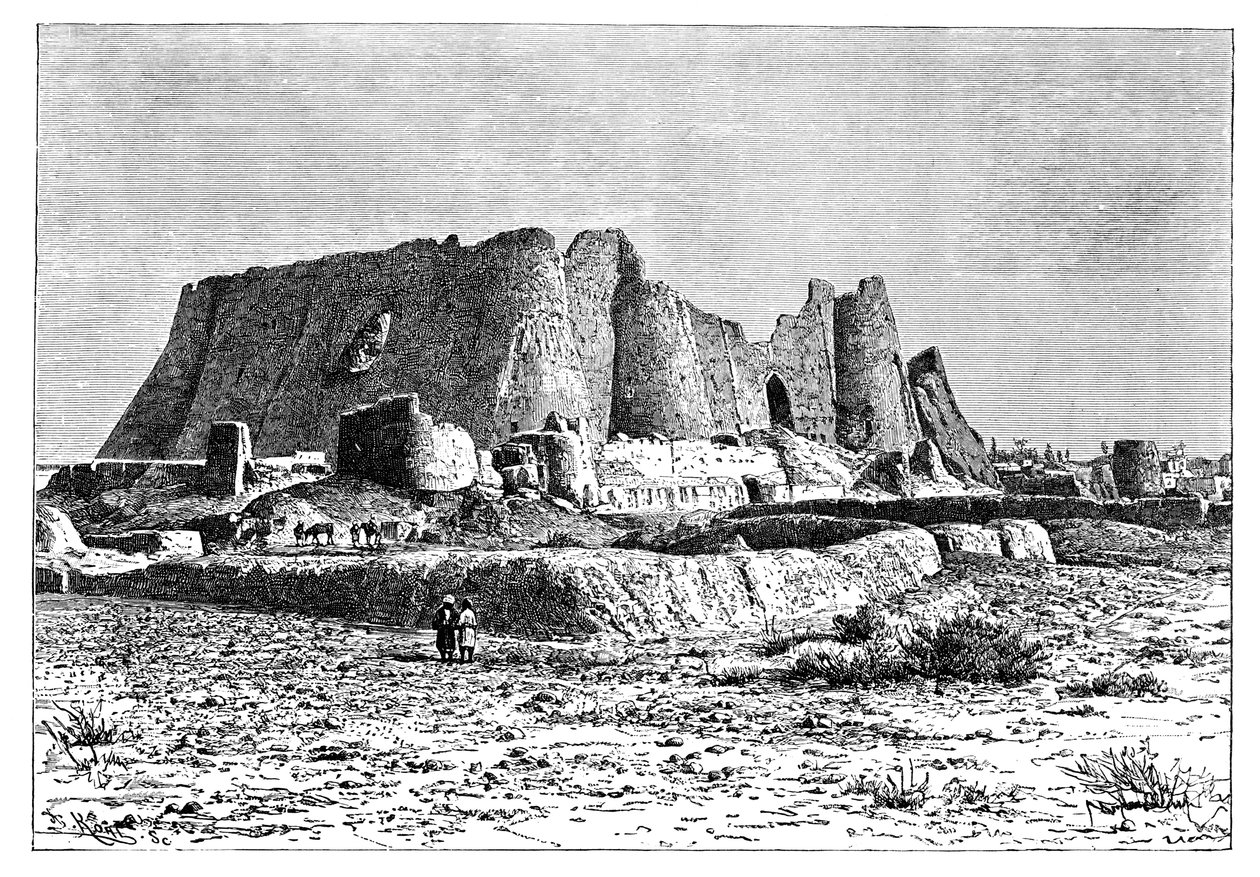 La fortaleza en ruinas de Veramin, Persia Irán de Armand Kohl