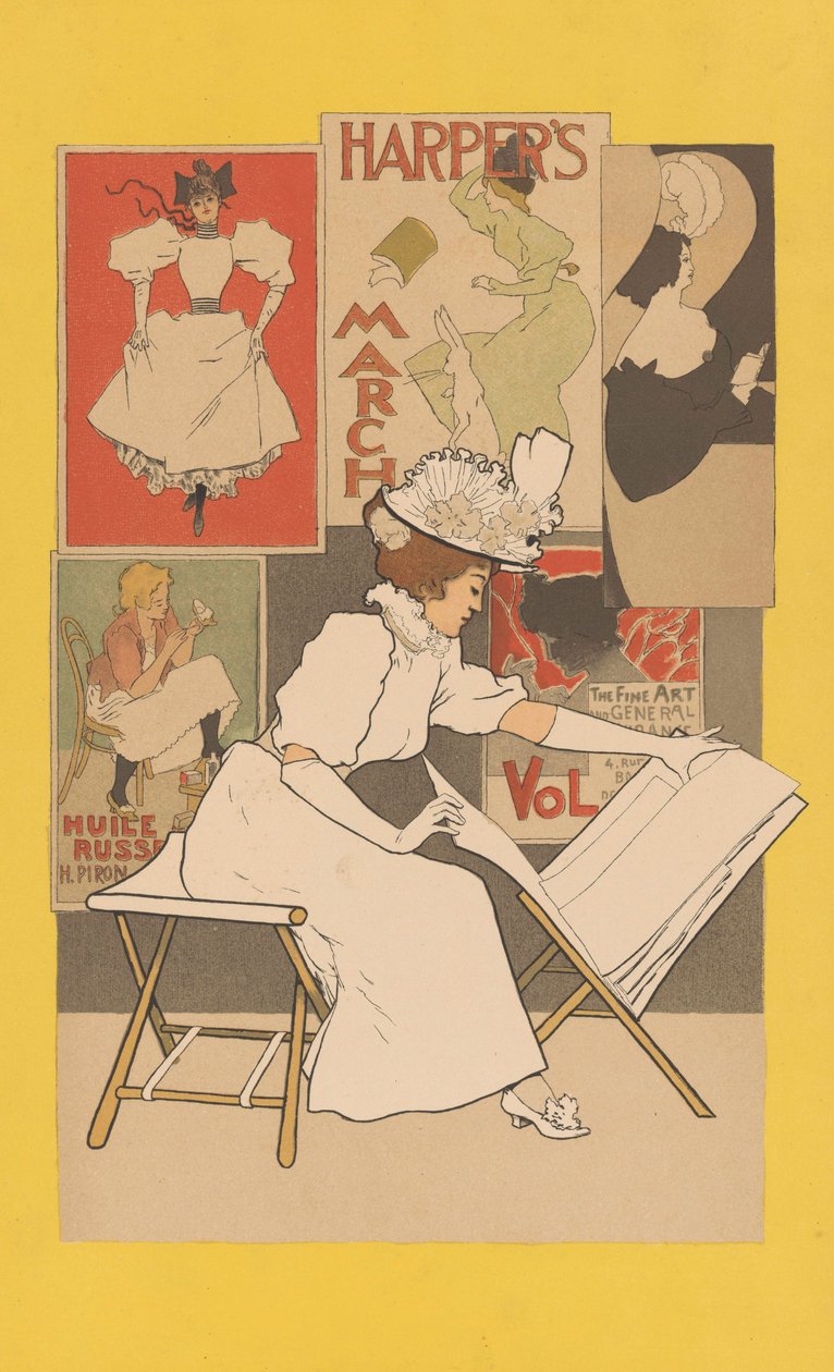 Mujer sentada en un puesto mirando impresiones, 1897 de Armand Rassenfosse