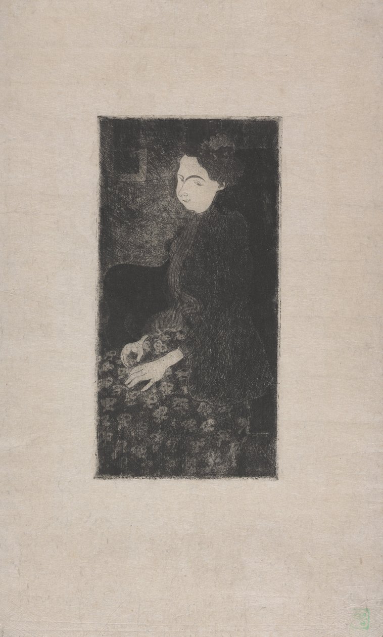 Femme assise avec chapeau a plumes (Mujer sentada con sombrero de plumas) c.1893 (aguafuerte, punta seca y punteado) de Armand Séguin